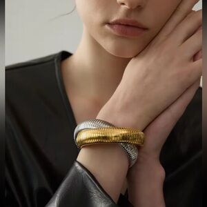 Gold & Silver Spiral Crossover Bracelet | PVD Real Gold Plated Stainless Steel